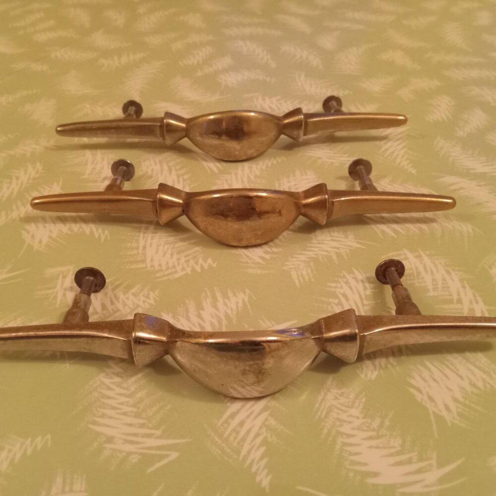 3 vintage mcm atomic drawer handles
